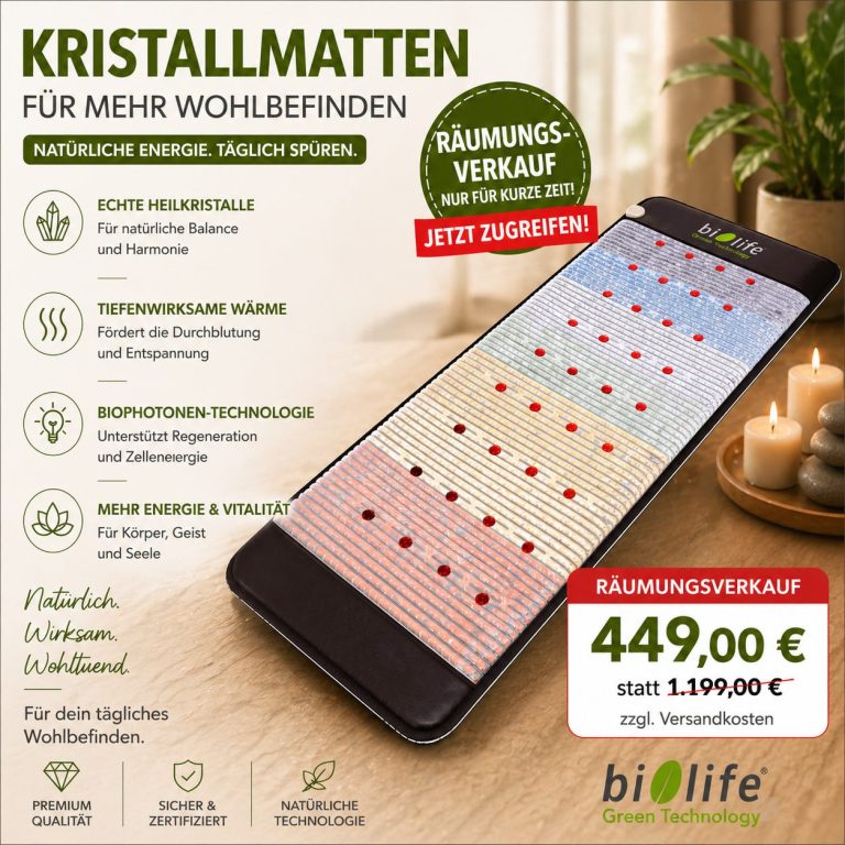 Jetzt Biolife Premium Kristallmatte kaufen und bis zu 750,00 Euro sparen.