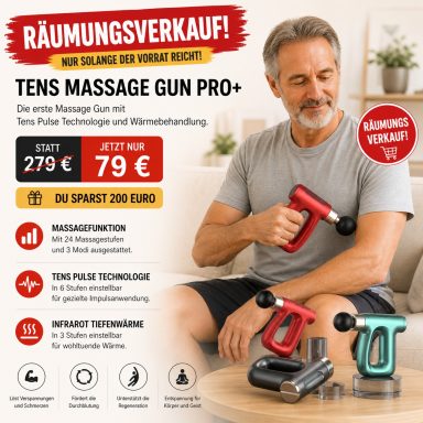 TENS Massage Gun Pro+ mit Wärmebehandlung und 24 Massagestufen zur Muskelentspannung und Anwendung zuhause